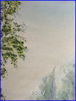 Ecole Française XXè AR Bavoux Huile sur toile Paysage bord de rivière