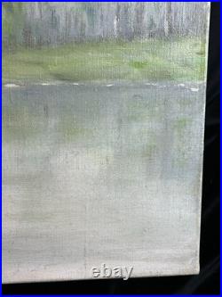 Ecole Française XXè AR Bavoux Huile sur toile Paysage bord de rivière