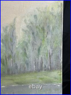 Ecole Française XXè AR Bavoux Huile sur toile Paysage bord de rivière