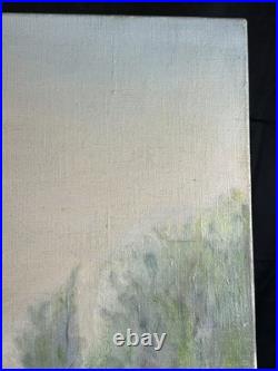 Ecole Française XXè AR Bavoux Huile sur toile Paysage bord de rivière