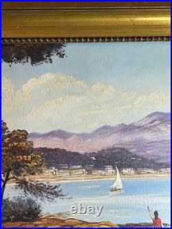 Ecole Française XXè Huile sur toile Paysage bord de mer Cap Martin Rob