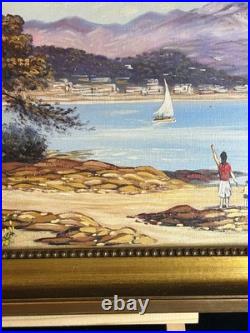 Ecole Française XXè Huile sur toile Paysage bord de mer Cap Martin Rob
