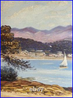 Ecole Française XXè Huile sur toile Paysage bord de mer Cap Martin Rob