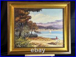 Ecole Française XXè Huile sur toile Paysage bord de mer Cap Martin Rob