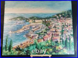 Ecole Française XXè Huile sur toile Saint Jean Cap Ferrat Plage et port