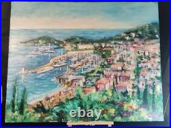 Ecole Française XXè Huile sur toile Saint Jean Cap Ferrat Plage et port