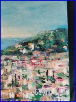 Ecole Française XXè Huile sur toile Saint Jean Cap Ferrat Plage et port