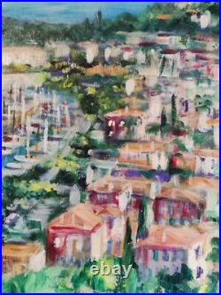 Ecole Française XXè Huile sur toile Saint Jean Cap Ferrat Plage et port