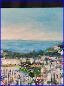 Ecole Française XXè Huile sur toile Saint Jean Cap Ferrat Plage et port