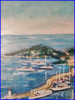 Ecole Française XXè Huile sur toile Saint Jean Cap Ferrat Plage et port