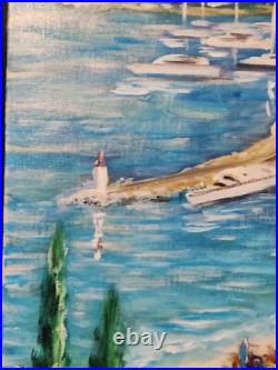 Ecole Française XXè Huile sur toile Saint Jean Cap Ferrat Plage et port