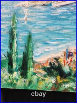 Ecole Française XXè Huile sur toile Saint Jean Cap Ferrat Plage et port