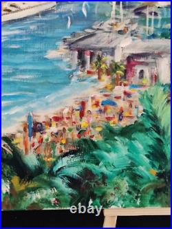Ecole Française XXè Huile sur toile Saint Jean Cap Ferrat Plage et port