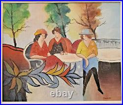 Ecole Française du XXe, huile sur toile, élégantes sur la terrasse, signée SEURIN
