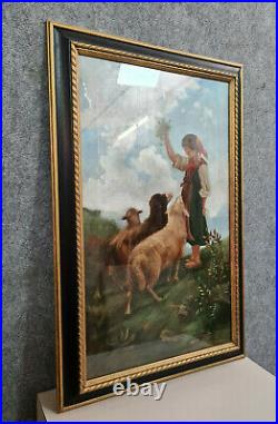 École Napolitaine 1909 Grande huile sur toile signée Maria Laetizia et datée