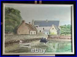 Ecole bretonne XXè Huile sur toile Paysage vieux port d'Etel Quiberon
