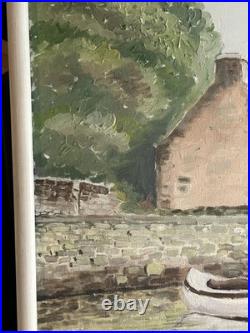 Ecole bretonne XXè Huile sur toile Paysage vieux port d'Etel Quiberon