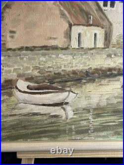 Ecole bretonne XXè Huile sur toile Paysage vieux port d'Etel Quiberon
