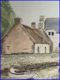 Ecole bretonne XXè Huile sur toile Paysage vieux port d'Etel Quiberon