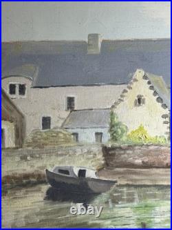 Ecole bretonne XXè Huile sur toile Paysage vieux port d'Etel Quiberon