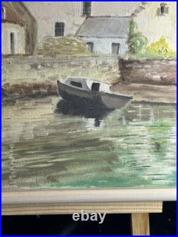 Ecole bretonne XXè Huile sur toile Paysage vieux port d'Etel Quiberon