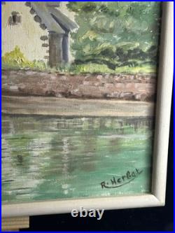 Ecole bretonne XXè Huile sur toile Paysage vieux port d'Etel Quiberon