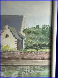 Ecole bretonne XXè Huile sur toile Paysage vieux port d'Etel Quiberon