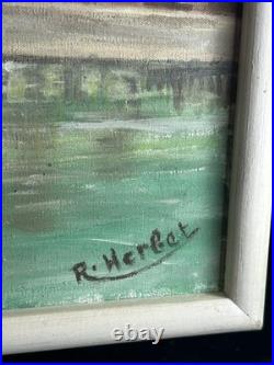 Ecole bretonne XXè Huile sur toile Paysage vieux port d'Etel Quiberon