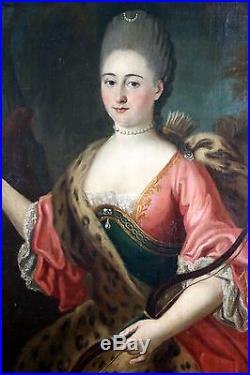 Ecole française du XVIIIe vers 1770 Dame de qualité en Diane chasseresse