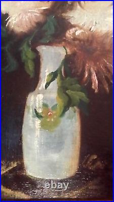 Ecole française. Peinture XIX è Bouquet de dalhias, huile sur toile encadrée