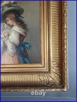 Ecole française XIXe siècle Mère et enfant, huile sur toile cadre à clés SB