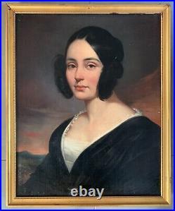 Ecole française vers 1840, Portrait de femme, empire, huile toile, tableau