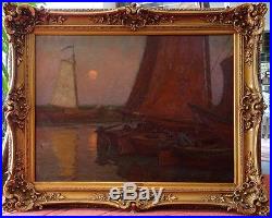 Edgar Farasyn, 1890, Bénézit, Coté 4000! Pêcheurs au Clair de Lune! Ostende