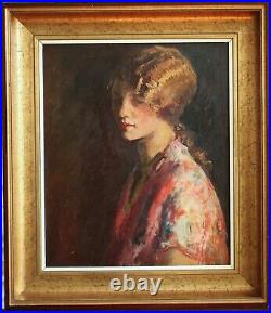 Edouard Claes, XIXe Siècle, Portrait, Jeune femme, Huile sur toile, Beau format