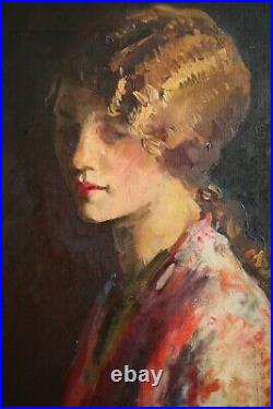 Edouard Claes, XIXe Siècle, Portrait, Jeune femme, Huile sur toile, Beau format