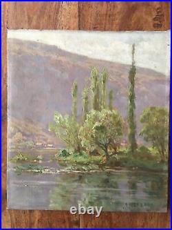 Émile Isenbart (1846-1921) Paysage au Bord de l'eauHuile sur Toile, Signée +++