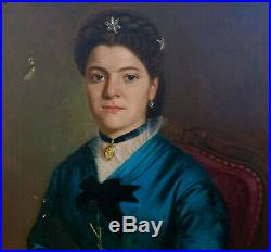 Emile Leclercq Portrait de Femme Ecole Belge fin XIXème siècle Huile sur Toile