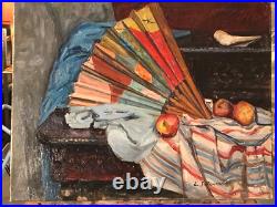 Emile Sabouraud 1900-1996 huile sur toile signée non encadrée 74X57cm L'Éventail