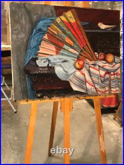 Emile Sabouraud 1900-1996 huile sur toile signée non encadrée 74X57cm L'Éventail