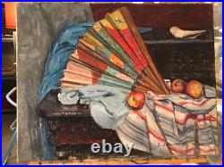 Emile Sabouraud 1900-1996 huile sur toile signée non encadrée 74X57cm L'Éventail