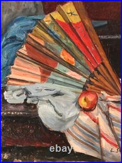 Emile Sabouraud 1900-1996 huile sur toile signée non encadrée 74X57cm L'Éventail