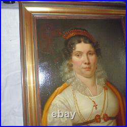 Empire Tableau huile sur toile portrait femme élégante avec bijou dentelle 73x60