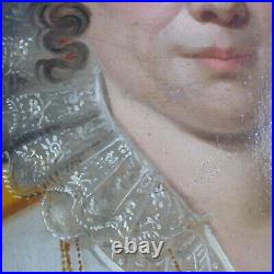 Empire Tableau huile sur toile portrait femme élégante avec bijou dentelle 73x60