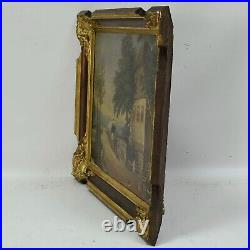 Environ 1820 Peinture l'huile ancienne Scène de genre Auberge Biedermeier 62x52