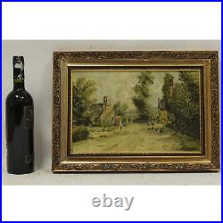 Environ 1950 Peinture ancienne à l'huile sur toile Paysage rural 46x33 cm