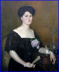 Etienne Furlaud Grand Portrait de femme Huile sur toile début XXème siècle