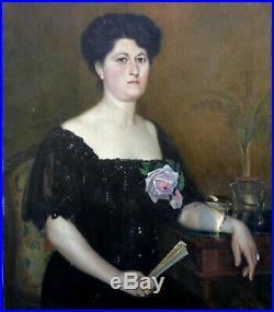 Etienne Furlaud Grand Portrait de femme Huile sur toile début XXème siècle