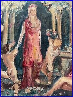 Etude tableau huile sur toile première moitié XXème siècle nymphes satyres putti
