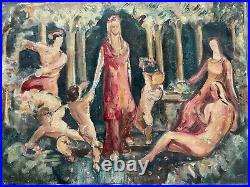 Etude tableau huile sur toile première moitié XXème siècle nymphes satyres putti