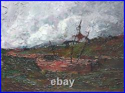 Eugène Brouillard (1870-1950) Huile sur toile Barque sur un canal